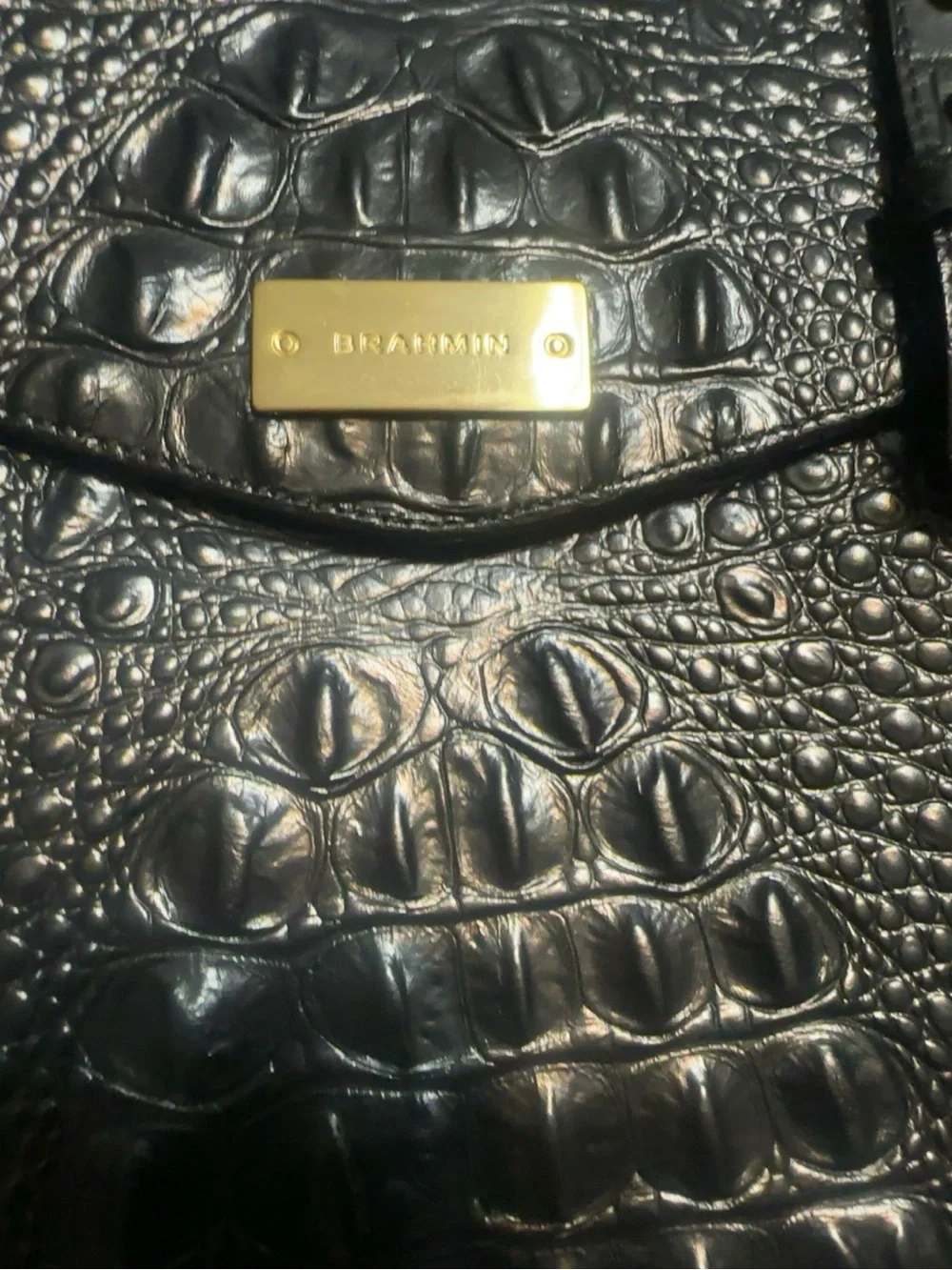 Vintage Brahmin Black Croc Embossed Leather Backpack Gold Hardware